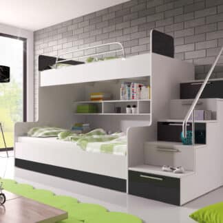 Patrová postel RAJ 2 pravá, bílá/černý lesk