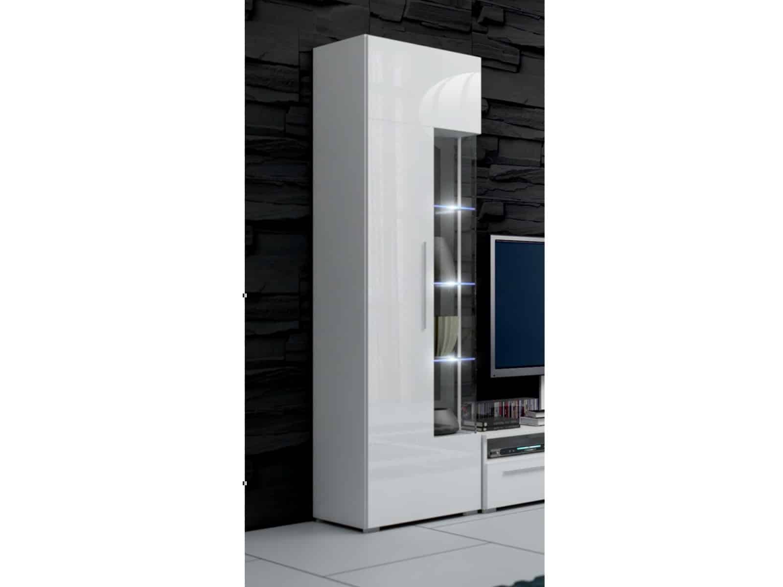 ROMA vitrína 190 s LED osvětlením, bílá/bílý lesk