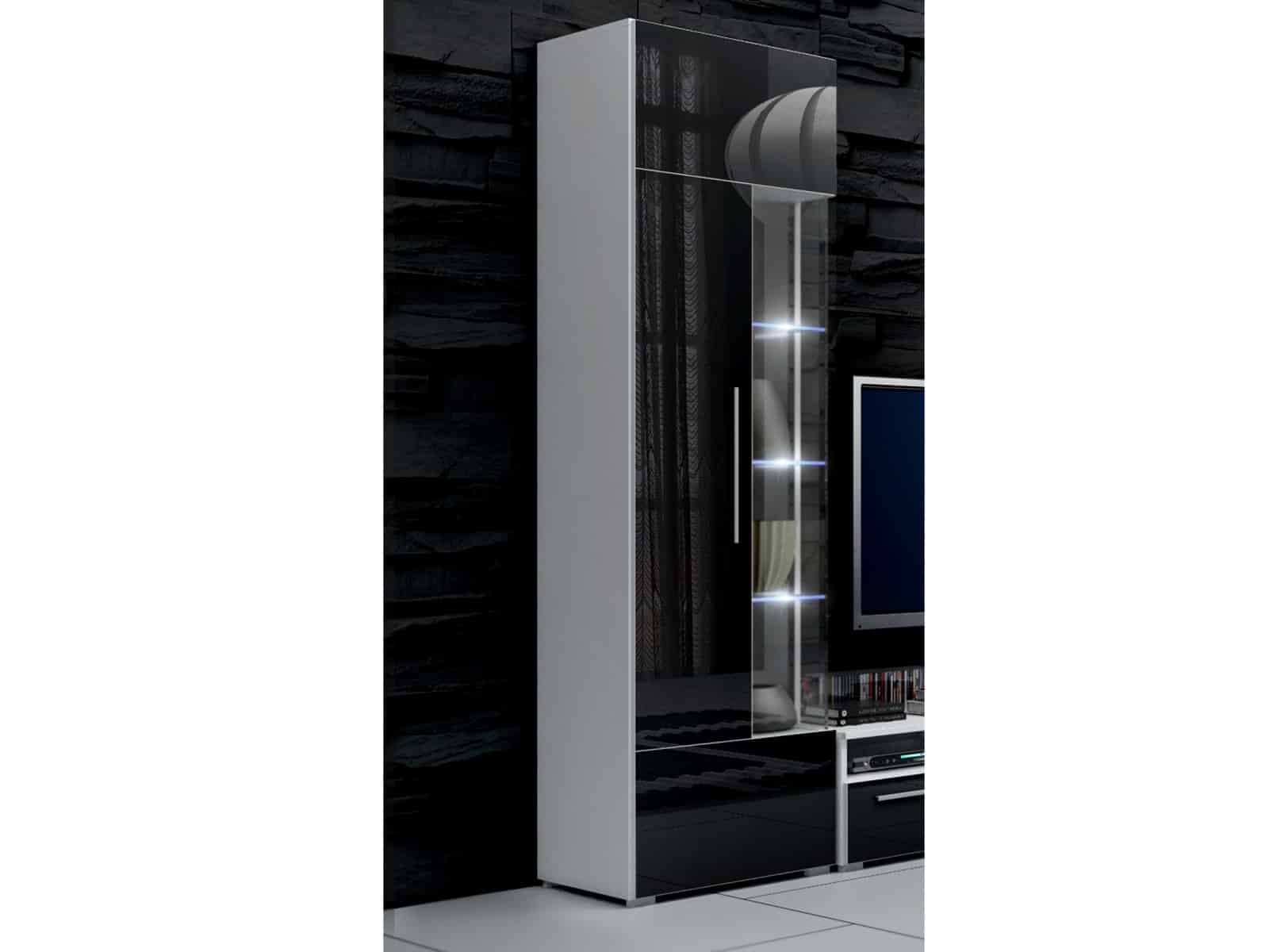 ROMA vitrína 190 s LED osvětlením, bílá/černý lesk