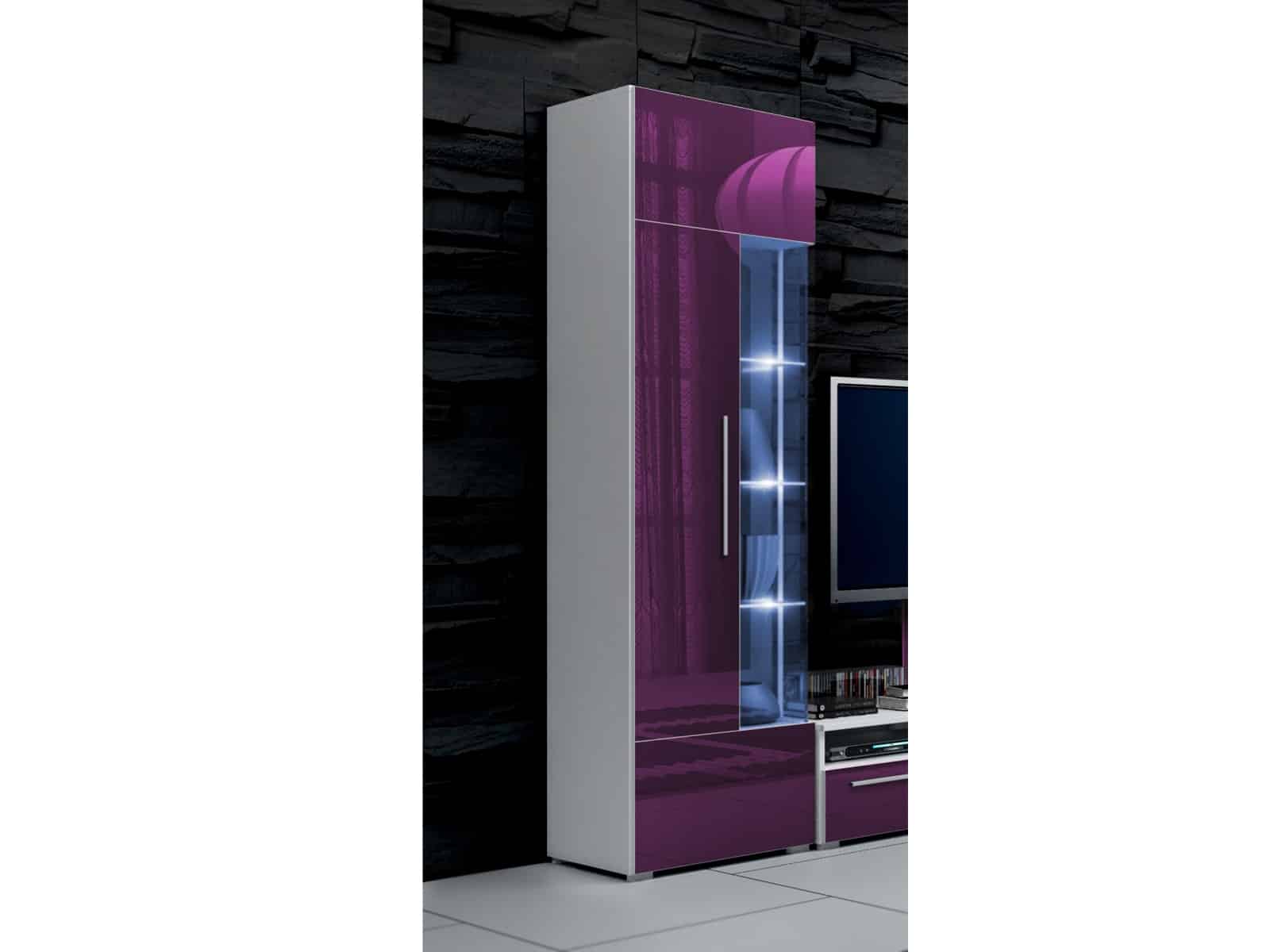 ROMA vitrína 190 s LED osvětlením, bílá/fialový lesk