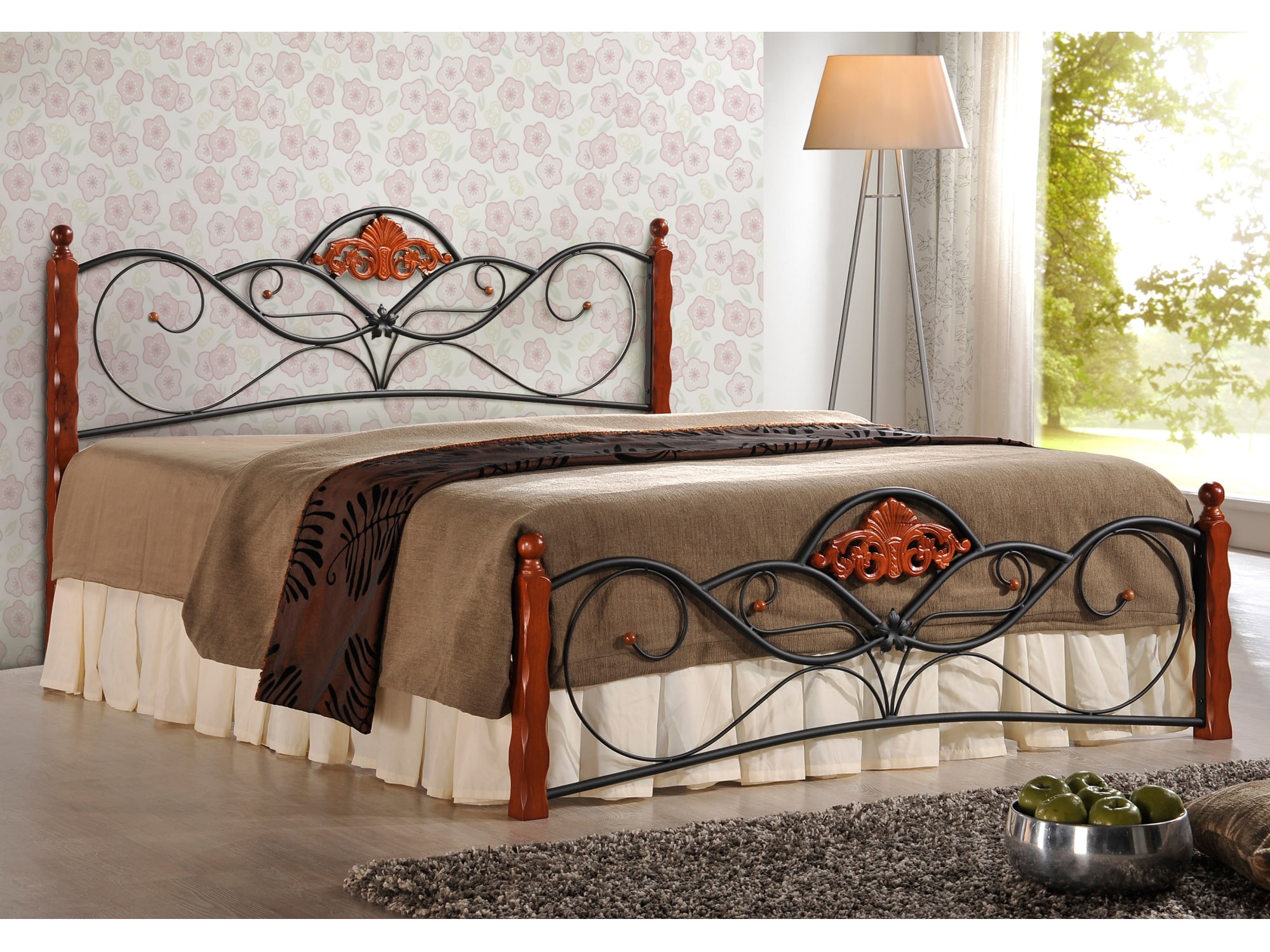 Postel VALENTINA 160x200 cm, třešeň antická/černá