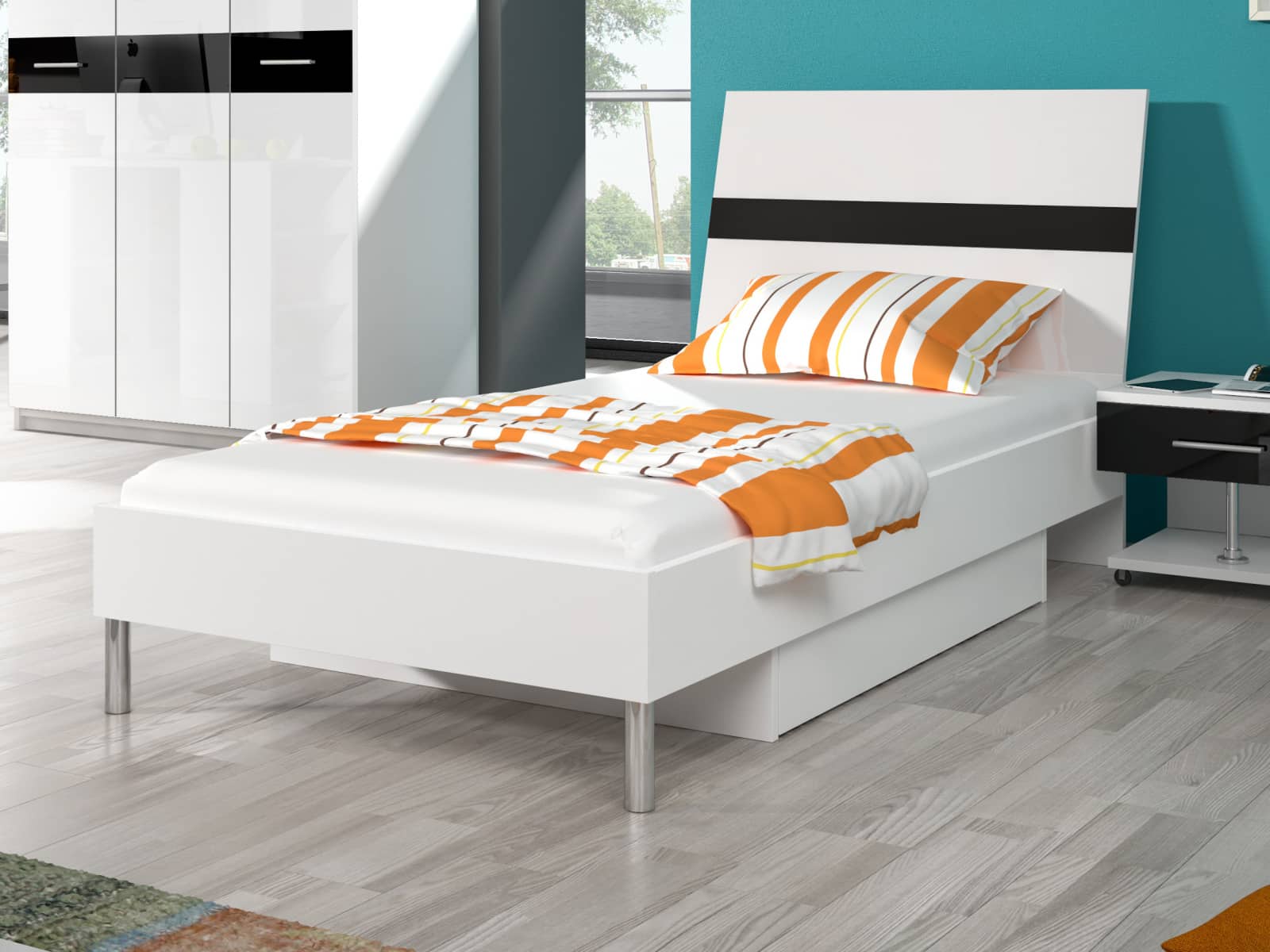 Postel 90x200 cm RAJ 1, bílá/černý lesk