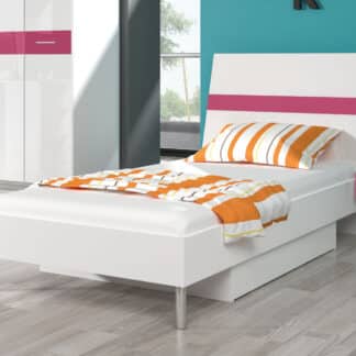 Postel 90x200 cm RAJ 1, bílá/růžový lesk