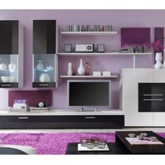 Obývací stěna DELTA I s LED osvětlením, bílá/černý lesk