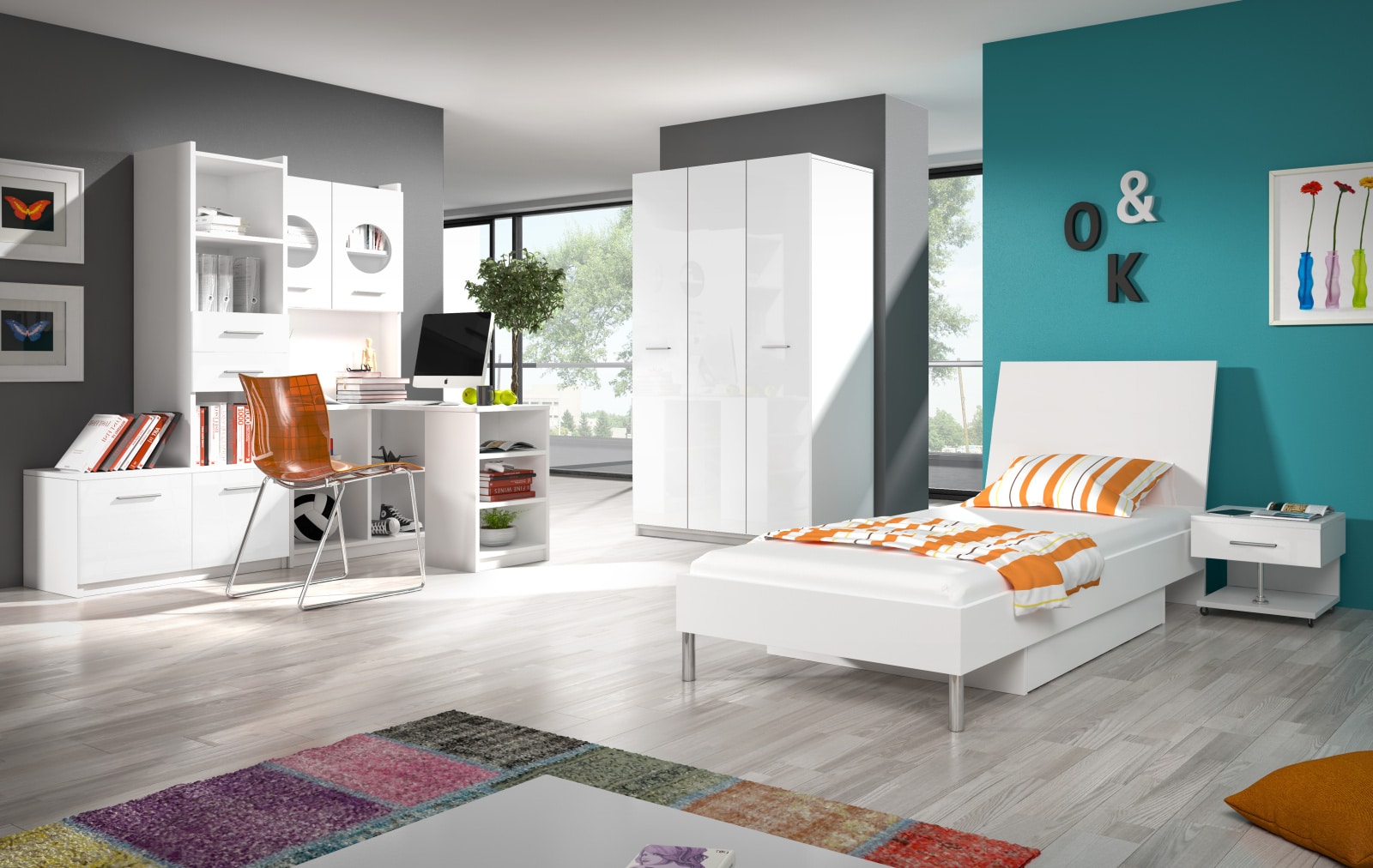 Dětský pokoj RAJ 1, bílá/bílý lesk