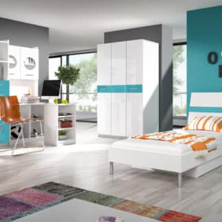 Dětský pokoj RAJ 1, bílá/tyrkysový lesk