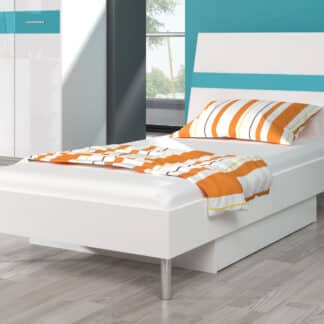 Postel 90x200 cm RAJ 1, bílá/tyrkysový lesk