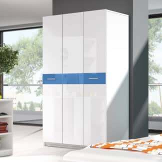 Šatní skříň RAJ 1, bílá/modrý lesk