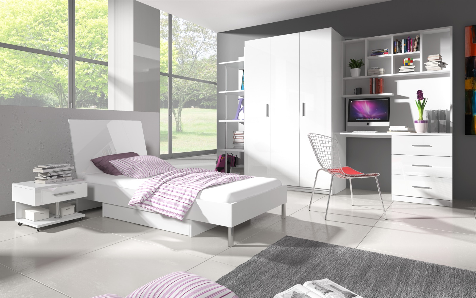 Dětský pokoj RAJ 3, bílá/bílý lesk