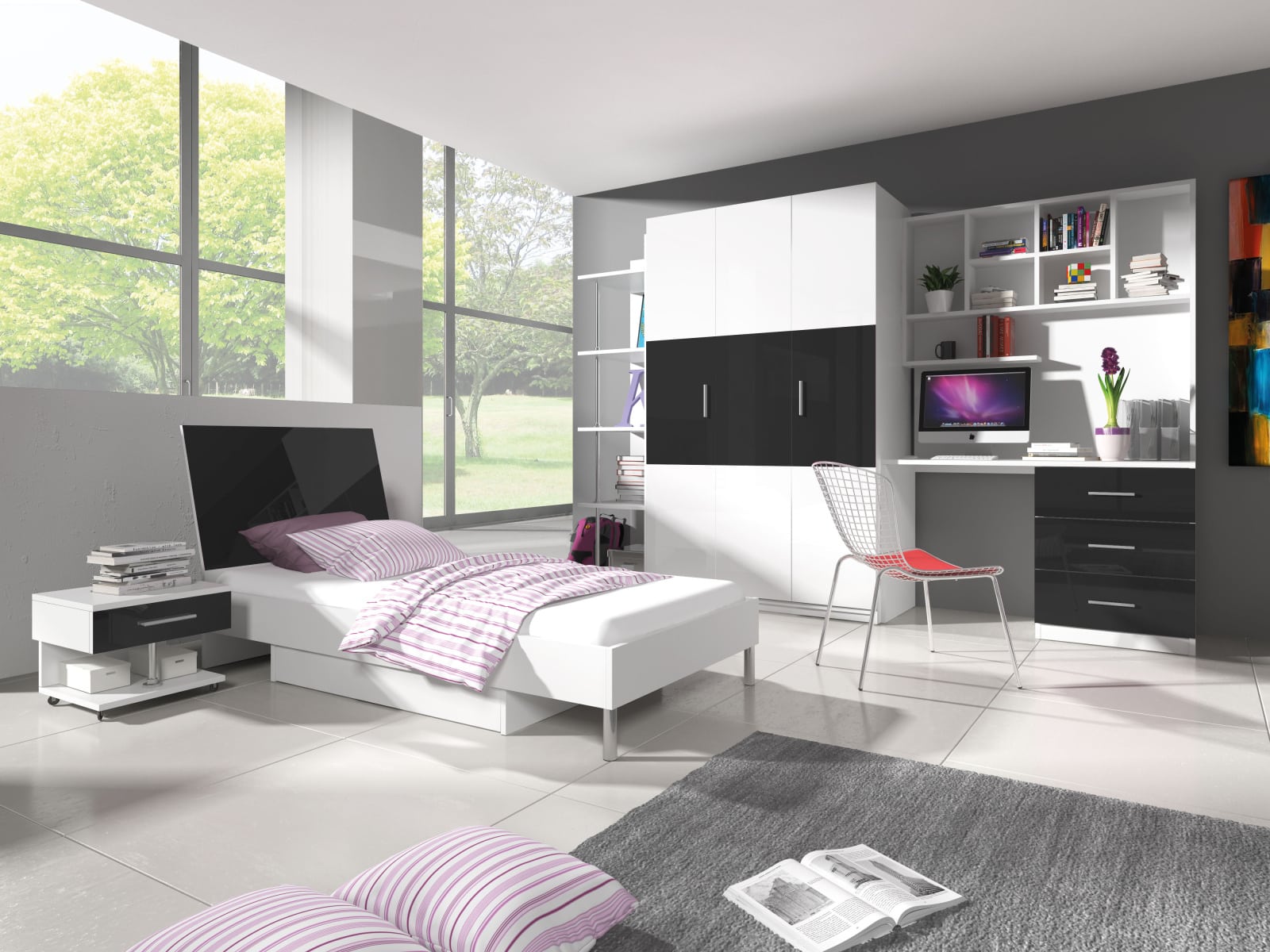 Dětský pokoj RAJ 3, bílá/černý lesk