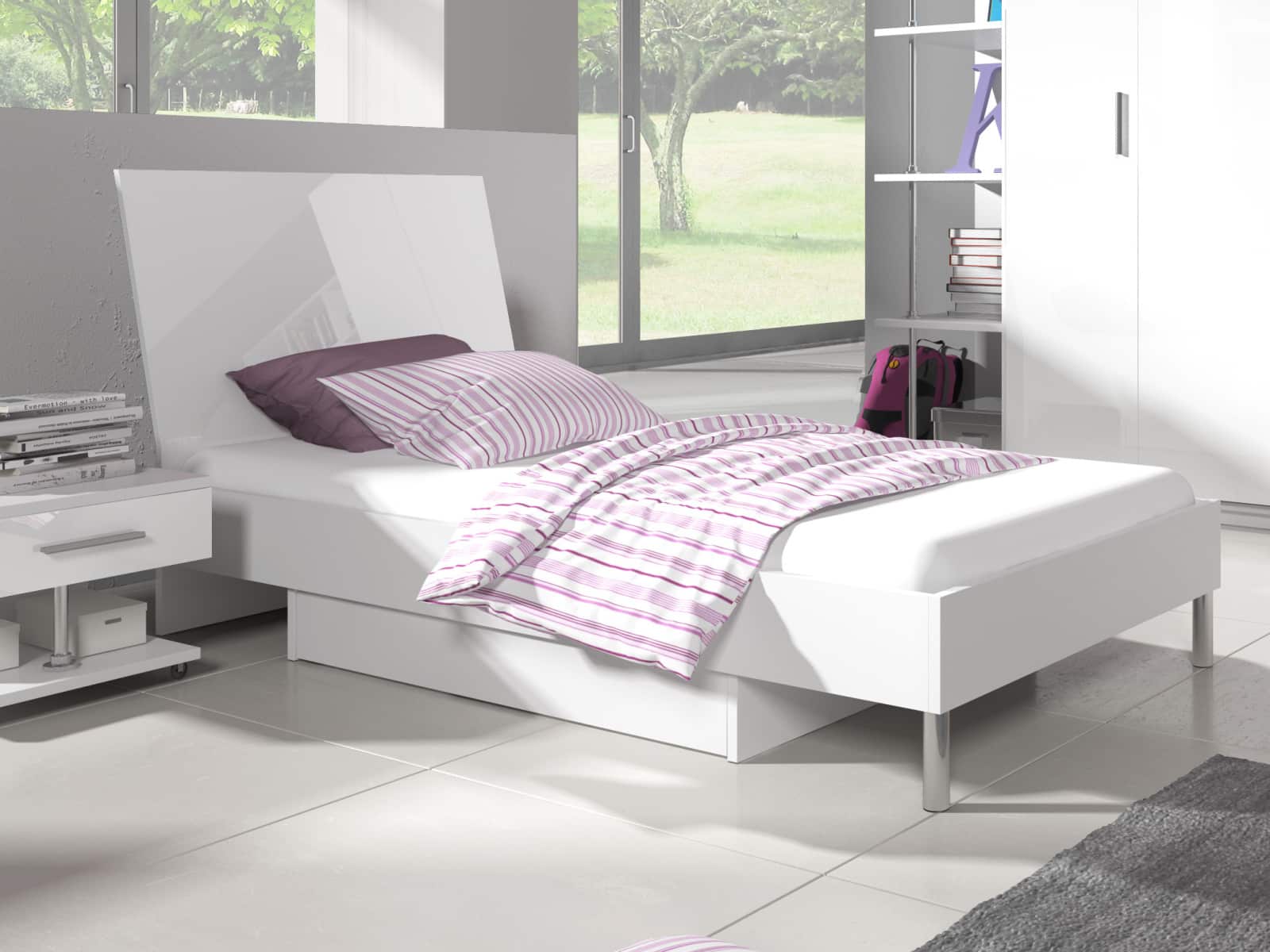 Postel 90x200 cm RAJ 3, bílá/bílý lesk