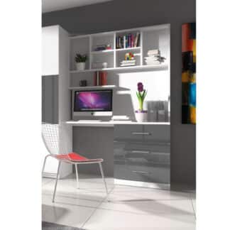Regál s psacím stolem RAJ 3, bílá/šedý lesk