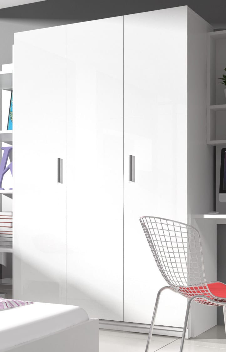 Šatní skříň RAJ 3, bílá/bílý lesk
