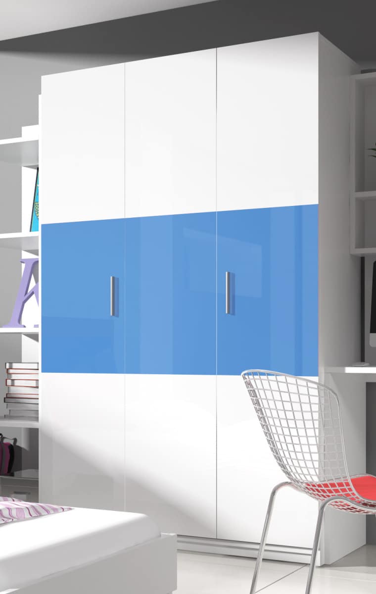 Šatní skříň RAJ 3, bílá/modrý lesk