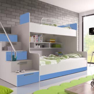 Patrová postel RAJ 2 levá, bílá/modrý lesk