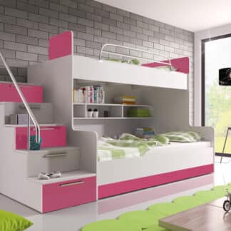 Patrová postel RAJ 2 levá, bílá/růžový lesk