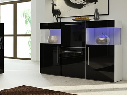 NICEA komoda 150, bílá/černý lesk