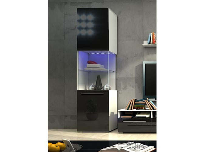 NICEA vitrína 1D, bílá/černý lesk