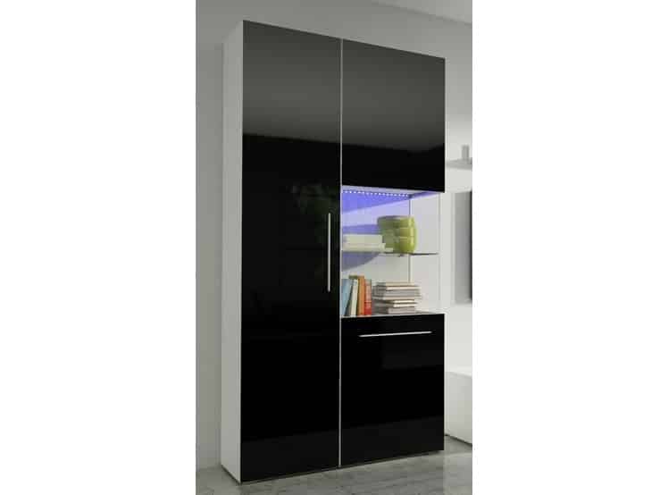 NICEA vitrína 2D, bílá/černý lesk