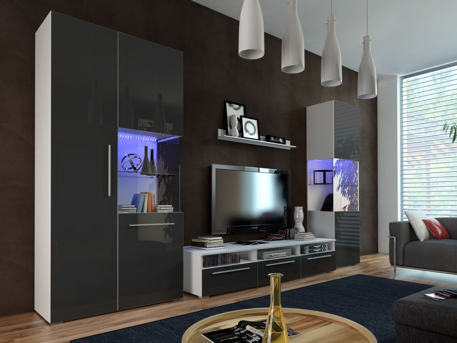 Obývací pokoj NICEA 1, bílá/černý lesk