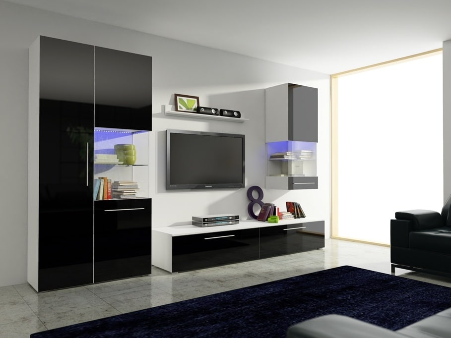 Obývací pokoj NICEA 2, bílá/černý lesk