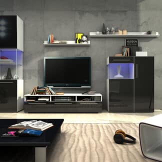 Obývací pokoj NICEA 3, bílá/černý lesk