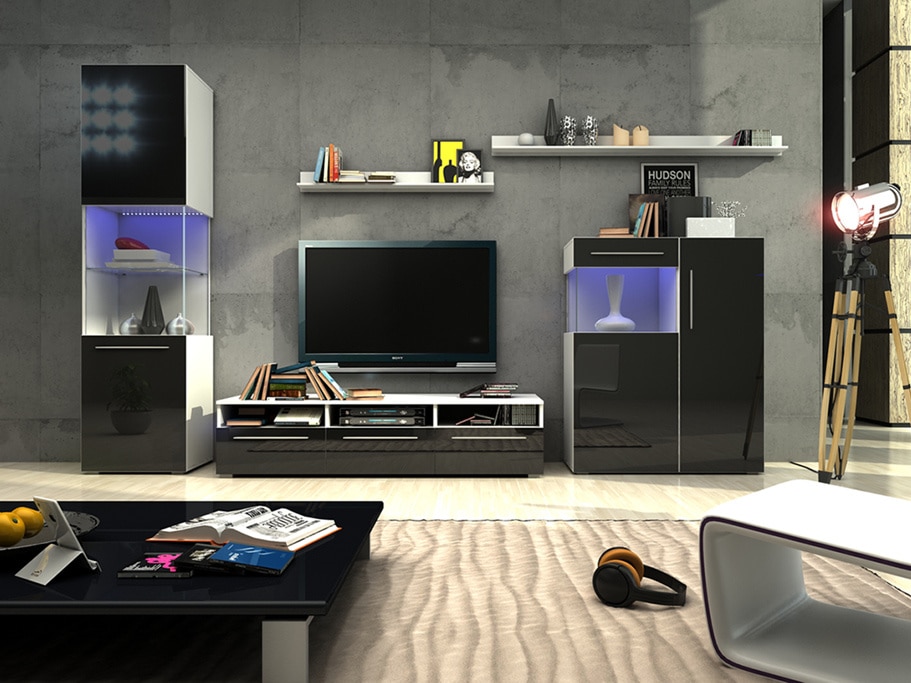 Obývací pokoj NICEA 3, bílá/černý lesk