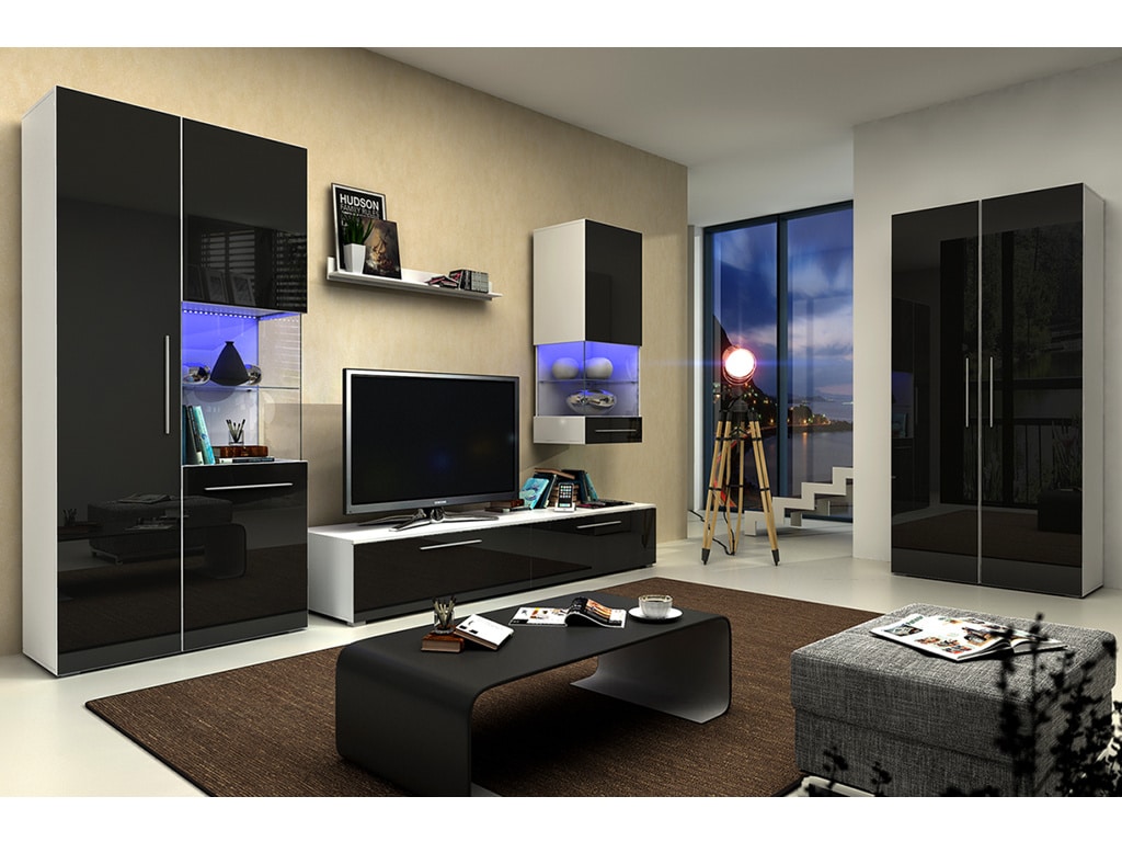 Obývací pokoj NICEA 4, bílá/černý lesk