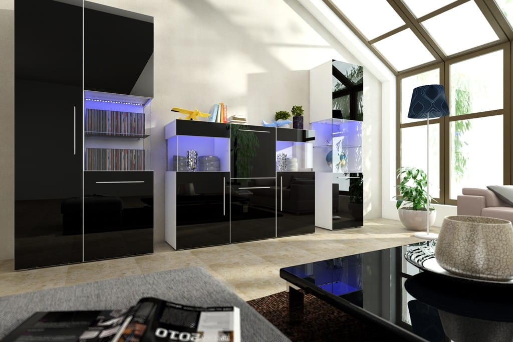 Obývací pokoj NICEA 6, bílá/černý lesk