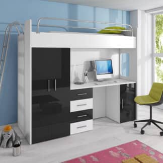 Patrová postel se skříní a psacím stolem RAJ 4D, bílá/černá