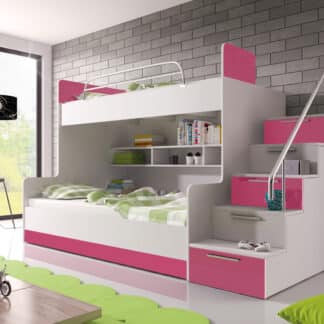 Patrová postel RAJ 2 pravá, bílá/růžový lesk