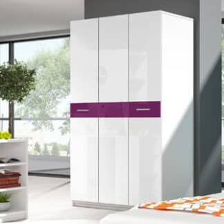 Šatní skříň RAJ 1, bílá/fialový lesk