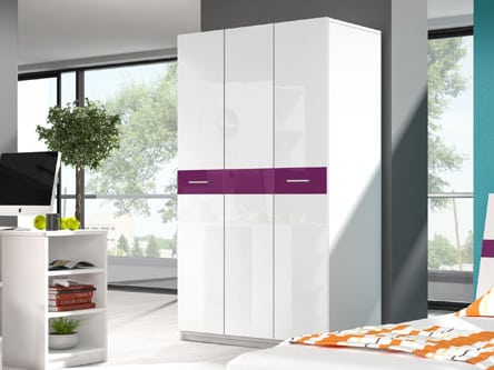 Šatní skříň RAJ 1, bílá/fialový lesk