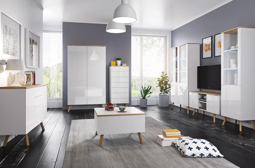 Obývací pokoj LIMA, bílá/dub wotan