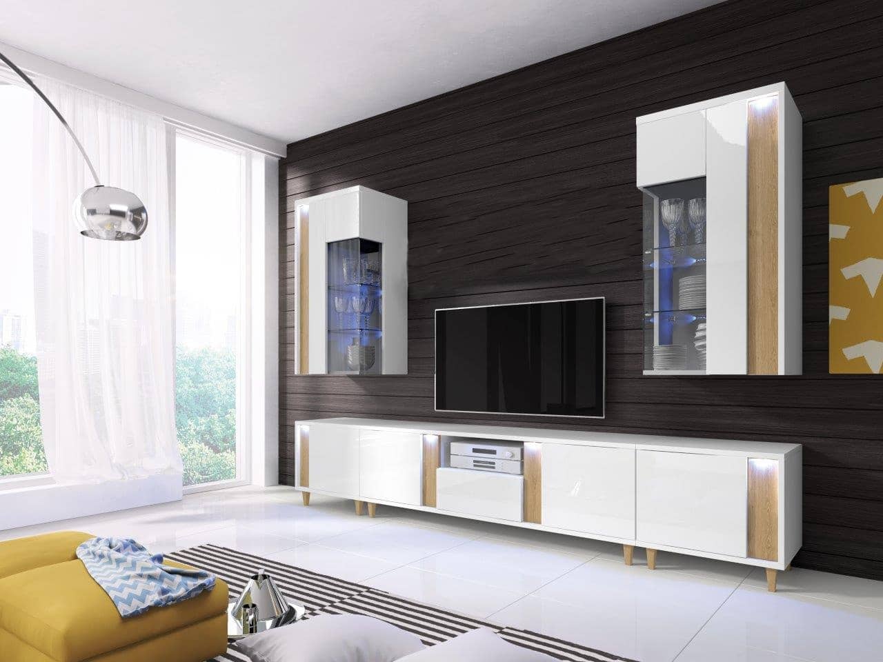 MARCO obývací stěna, bílá/dub