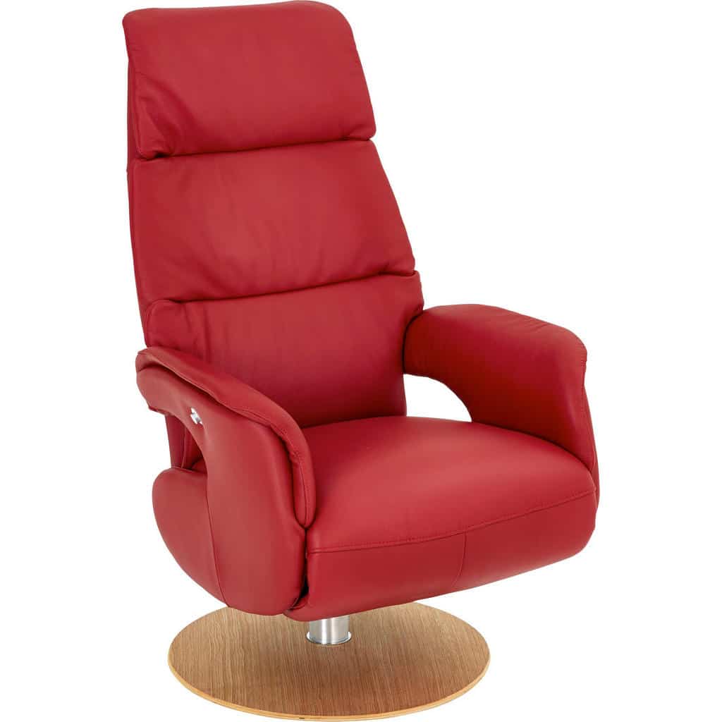 XXXLutz Relaxační Křeslo Dřevo Kůže Červená Barvy Dubu Welnova
