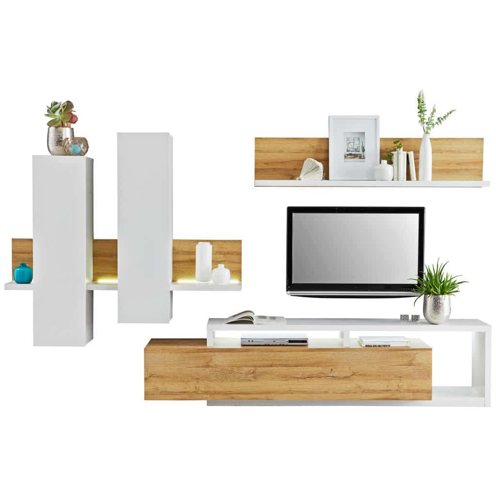 XXXLutz Obývací Stěna Bílá Barvy Dubu Ti`me