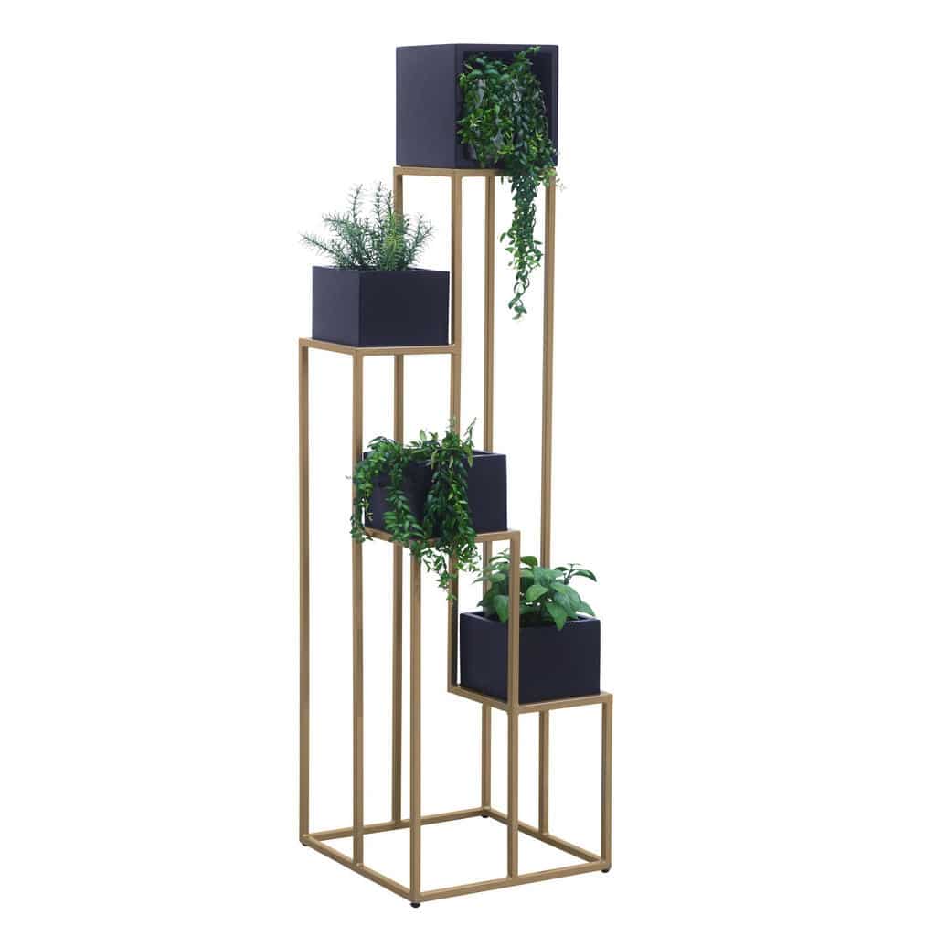 XXXLutz Stojan Na Květiny Akácie Černá Barvy Zlata Lomoco