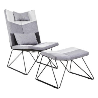 XXXLutz Relaxační Křeslo S Taburetem Kov Textil Šedá Bílá Ti`me