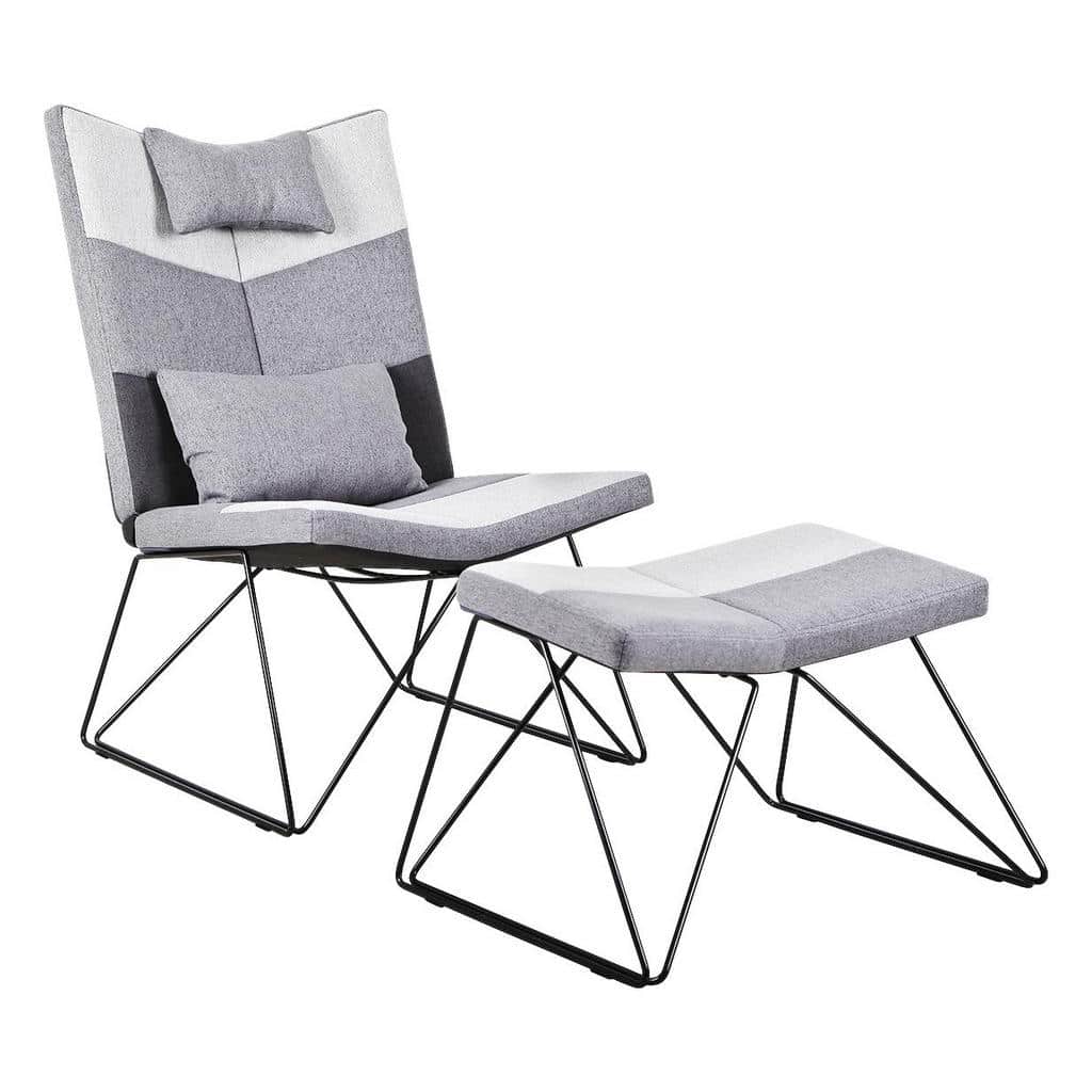 XXXLutz Relaxační Křeslo S Taburetem Kov Textil Šedá Bílá Ti`me
