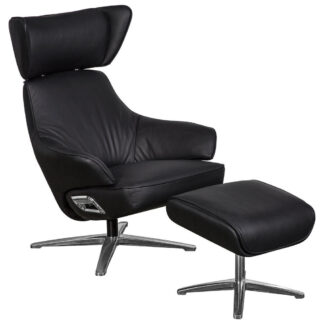 XXXLutz Relaxační Křeslo S Taburetem Textil Kůže Černá Barvy Chromu Cantus