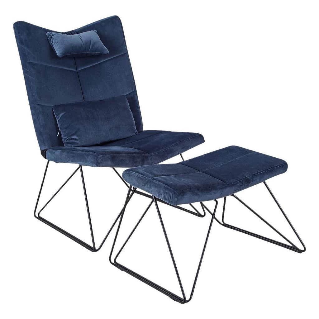 XXXLutz Relaxační Křeslo S Taburetem Kov Textil Modrá Ti`me
