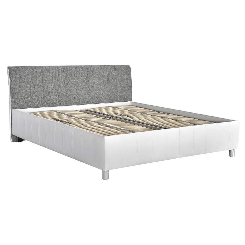 XXXLutz Čalouněná Postel 180/200 Cm Kůže Šedá Bílá Blanar