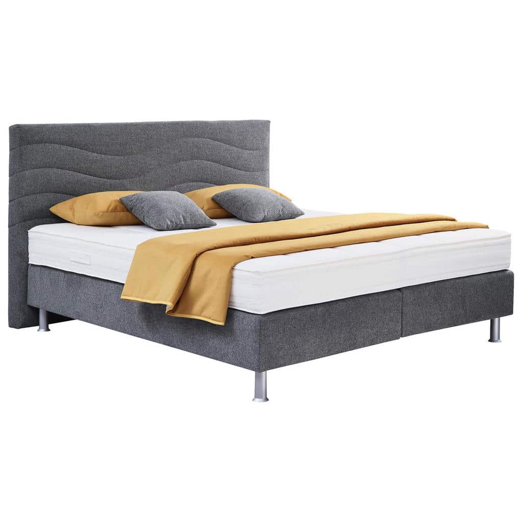 XXXLutz Postel Boxspring 180/200 Cm Dřevo Textil Šedá Bentley