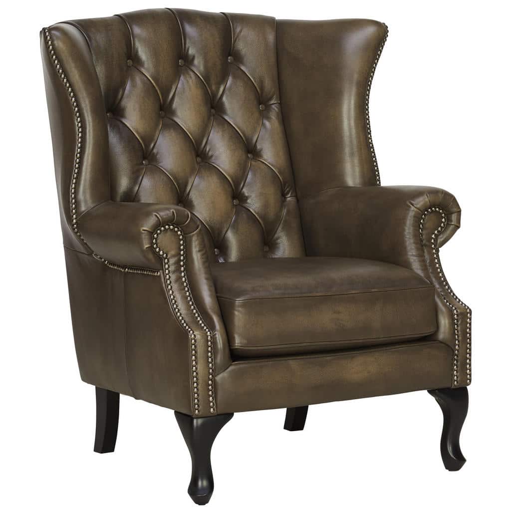 XXXLutz Křeslo Dřevo Kůže Černá Šedohnědá Ambia Home