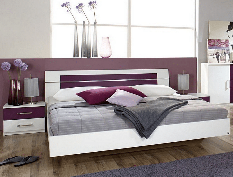 Asko Postel s nočními stolky Burano 180x200 cm, bílá/fialová