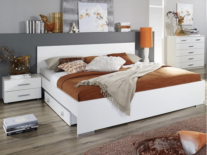 Asko Postel s nočními stolky Lorca 180x200 cm, bílá/lesklá bílá