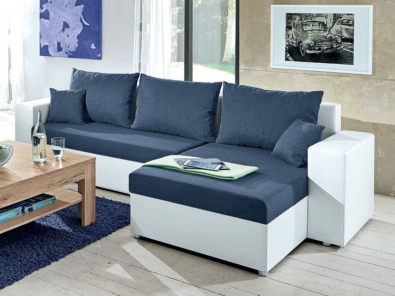 Asko Rohová sedací souprava Samba II, bílá ekokůže/tmavě modrá látka