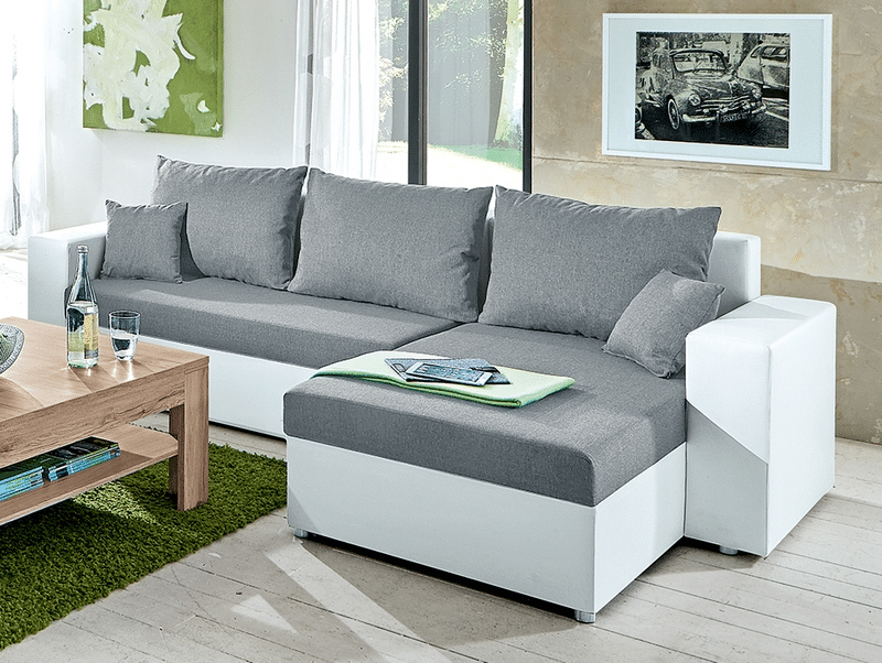 Asko Rohová sedací souprava Samba II, bílá ekokůže/světle šedá látka