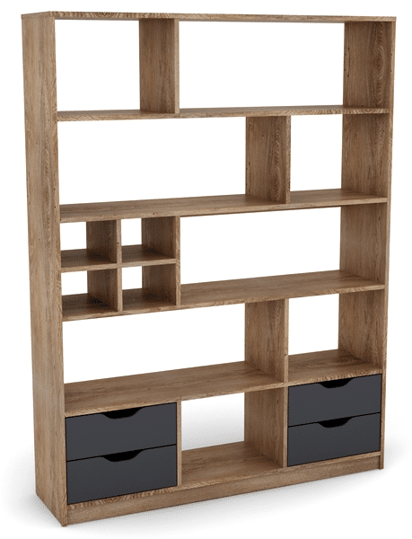 Asko Regál/knihovna Sten 2, dub burgund/grafitově šedý